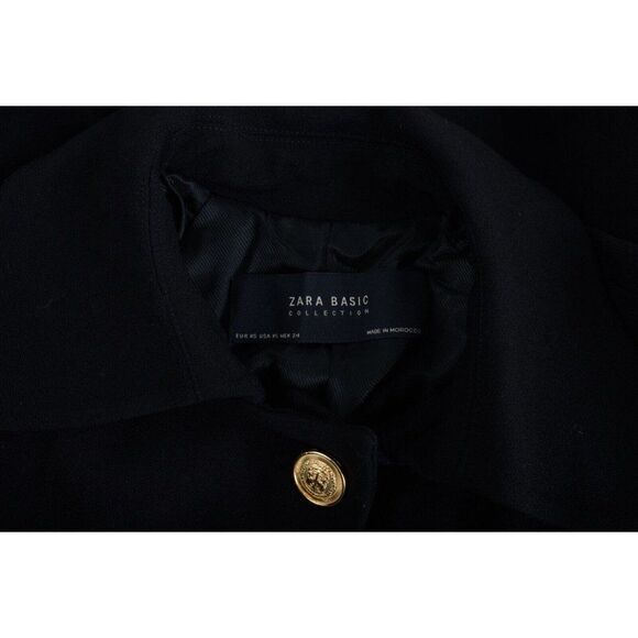 Zara Basic Womens Black Jacket Coat XS Gold Buttons Peter Pan Collar NWOT - Picture 6 of 6